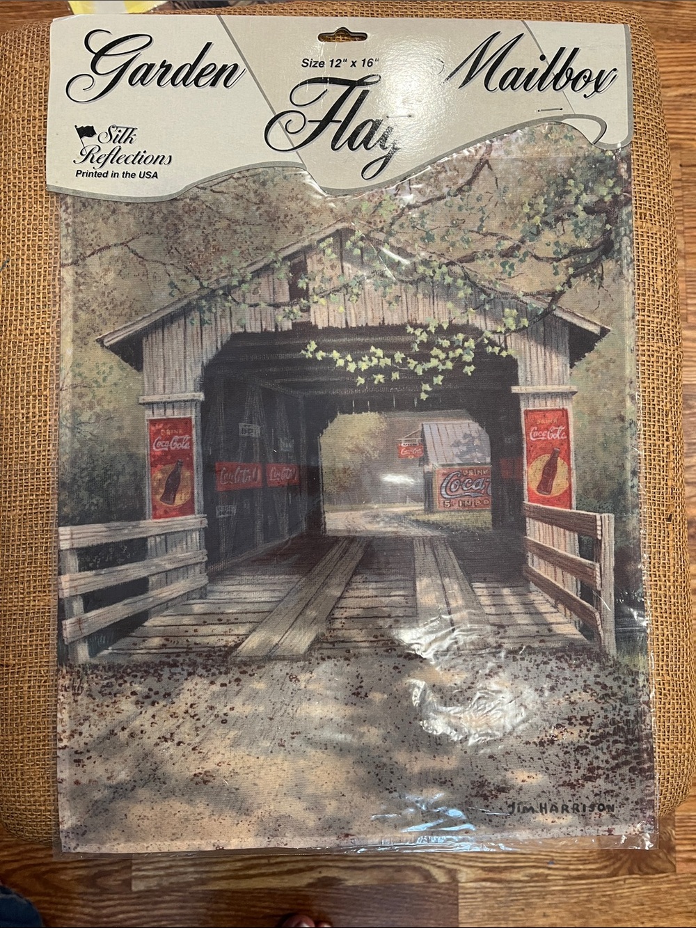 Coca Cola Garden Flag - Vintage Covered Bridge Scene in Brown and Cream